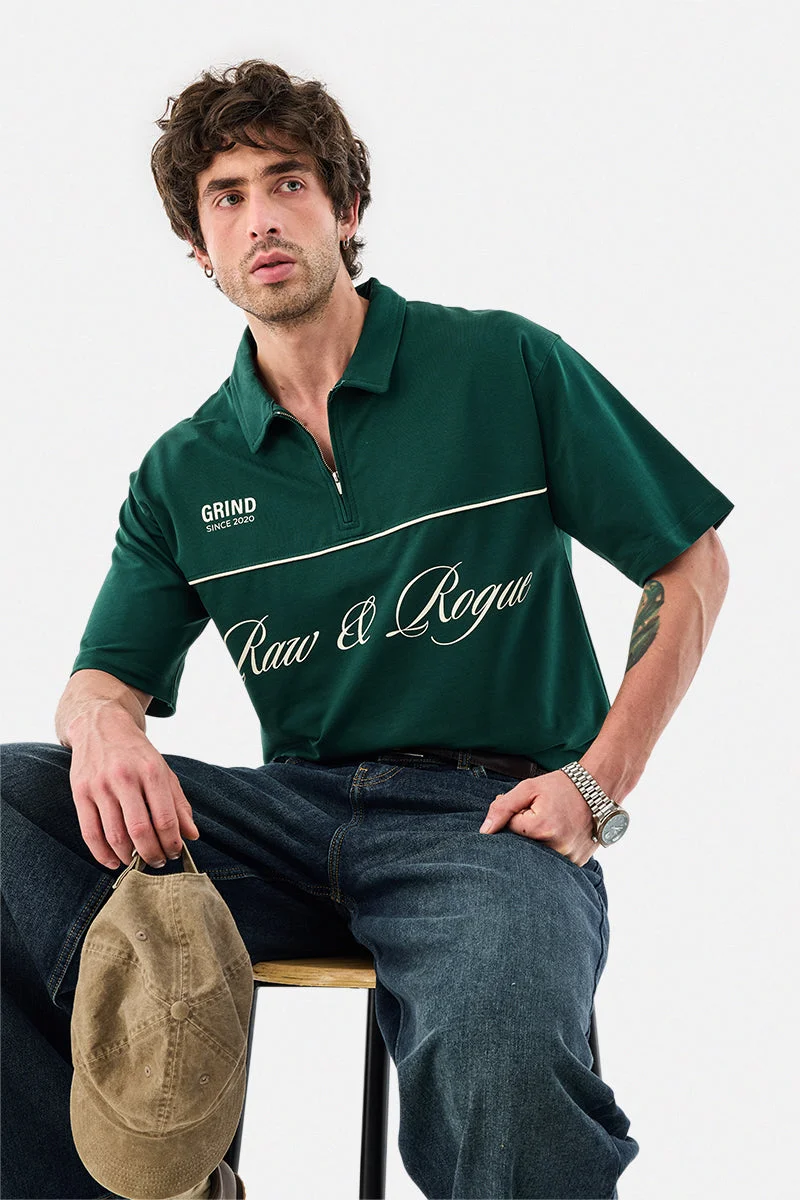 SNITCH Stretch Zip Collar Oversized Graphic Zipper T-Shirt